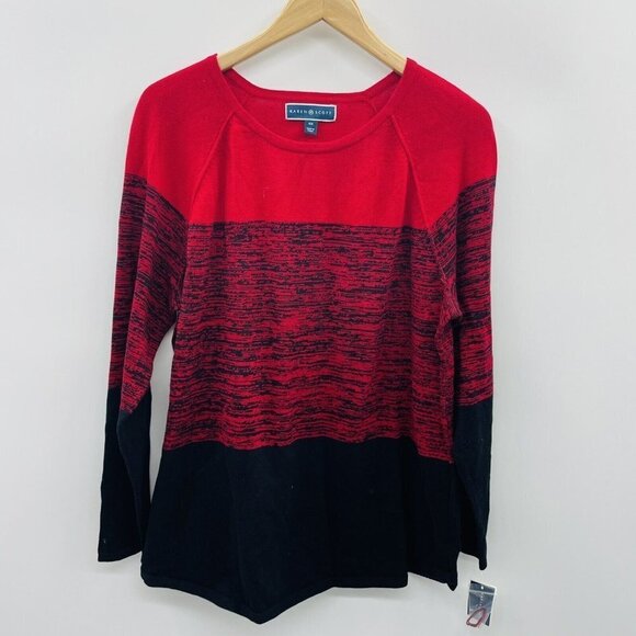 Karen Scott Womens Plus Size 0X Cassie Colorblocked Curved Hem Sweater Red SW1 - Picture 2 of 7